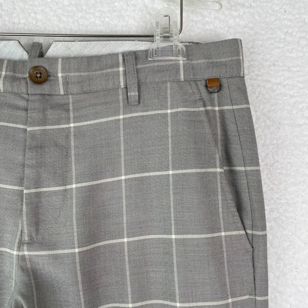 Zara Man Grey Windowpane Check Slim Fit Tailored Pants Mens 32 x 31 Trousers